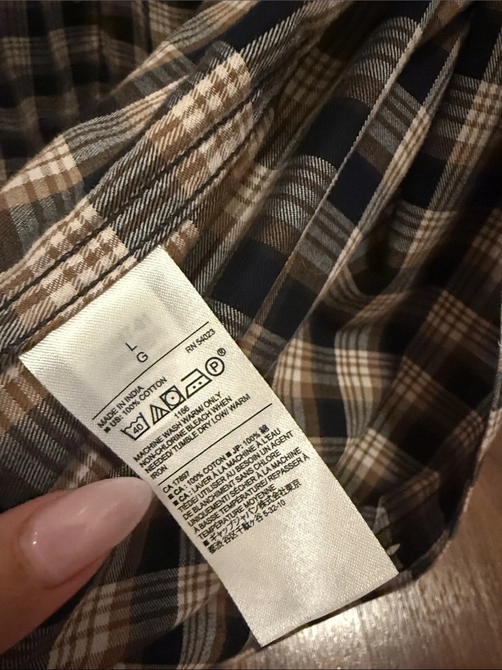 Banana Republic Navy and Tan Plaid Shirt
